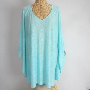 New Saks Fifth Avenue Womens XL Aqua Blue Linen KNit Relaxed V Neck Tunic Shirt